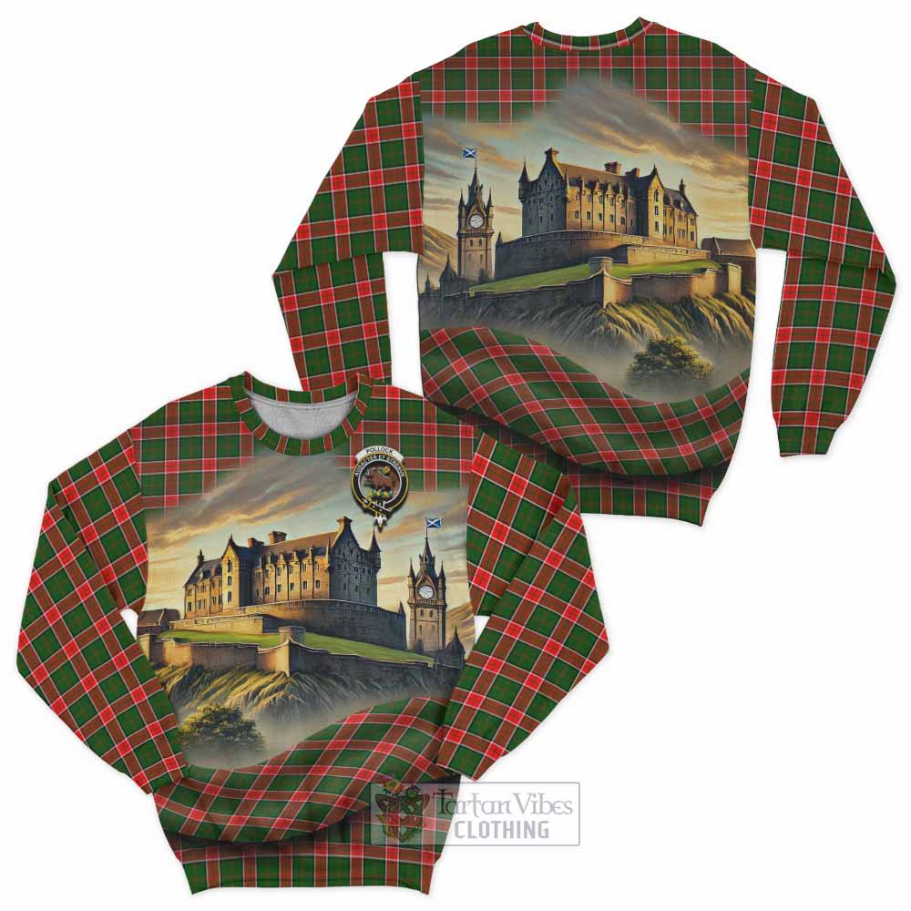 Pollock Tartan Family Crest Sweatshirt with Scottish Ancient Castle Style - Tartan Vibes Clothing
