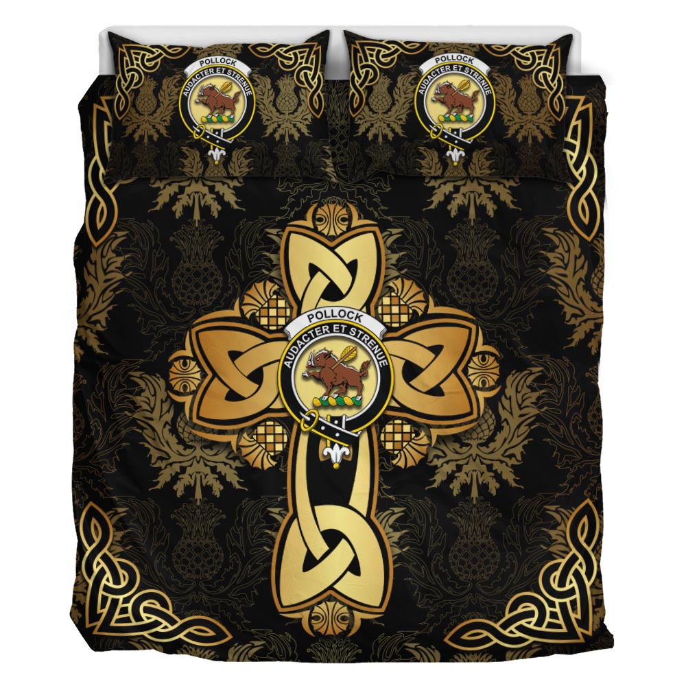Pollock Clan Bedding Sets Gold Thistle Celtic Style - Tartanvibesclothing