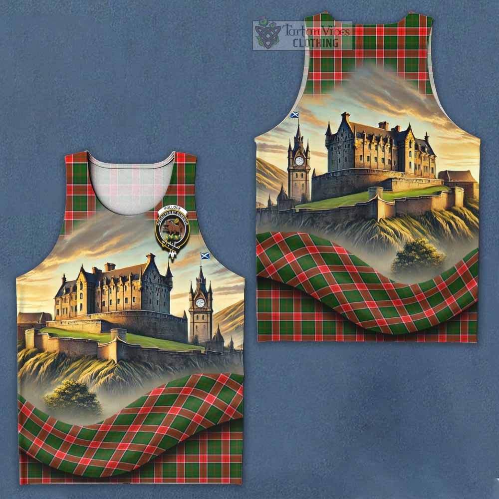 Pollock Tartan Family Crest Men's Tank Top with Scottish Ancient Castle Style - Tartan Vibes Clothing
