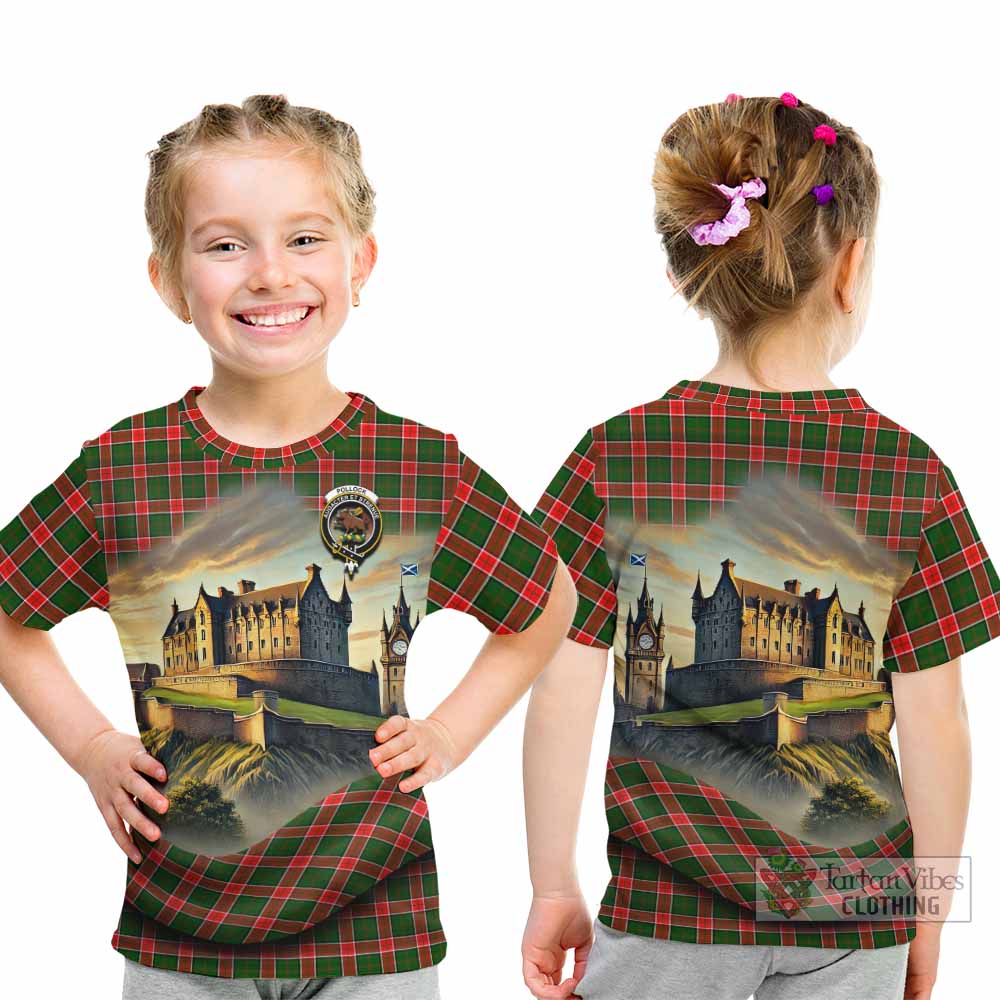 Pollock Tartan Family Crest Kid T-Shirt with Scottish Ancient Castle Style - Tartan Vibes Clothing