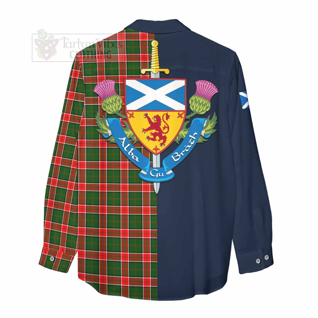 Pollock Tartan Women's Casual Shirt Alba with Scottish Lion Royal Arm Half Style - Tartan Vibes Clothing