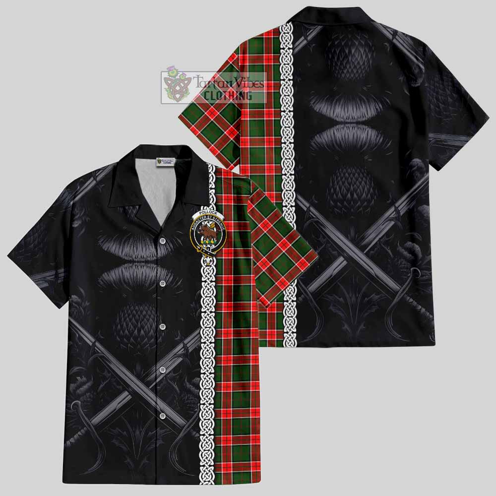 Pollock Tartan Hawaiian Shirt with Family Crest Cross Sword Thistle Celtic Vibes - Tartan Vibes Clothing