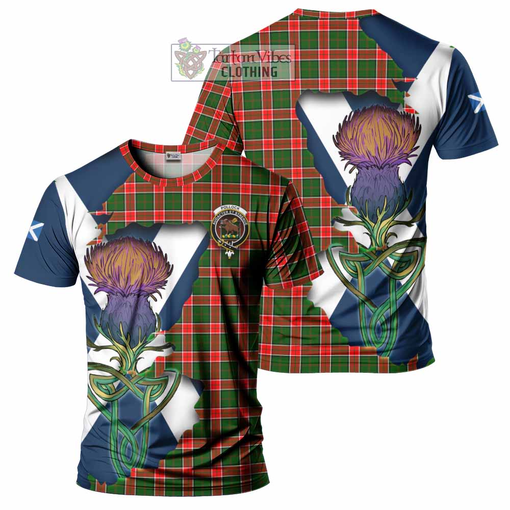 Tartan Vibes Clothing Pollock Tartan Family Crest T-Shirt Scottish Thistle Celtic Inspired