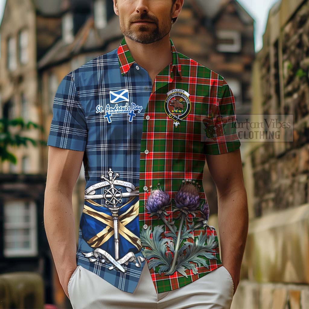 Pollock Tartan Hawaiian Shirt Happy St. Andrew's Day Half Tartan Style - Tartan Vibes Clothing