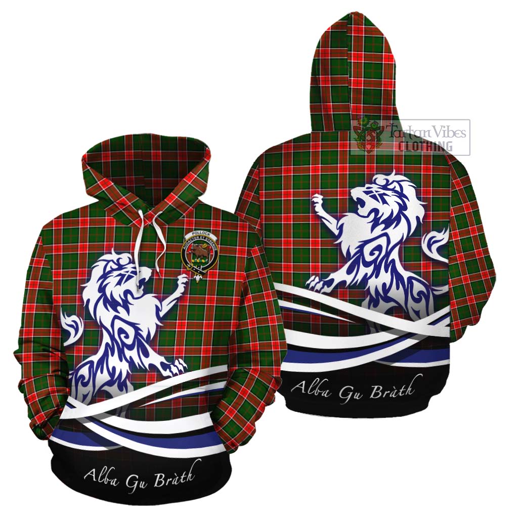 Pollock Tartan Cotton Hoodie with Alba Gu Brath Regal Lion Emblem Zip Hoodie - Tartan Vibes Clothing