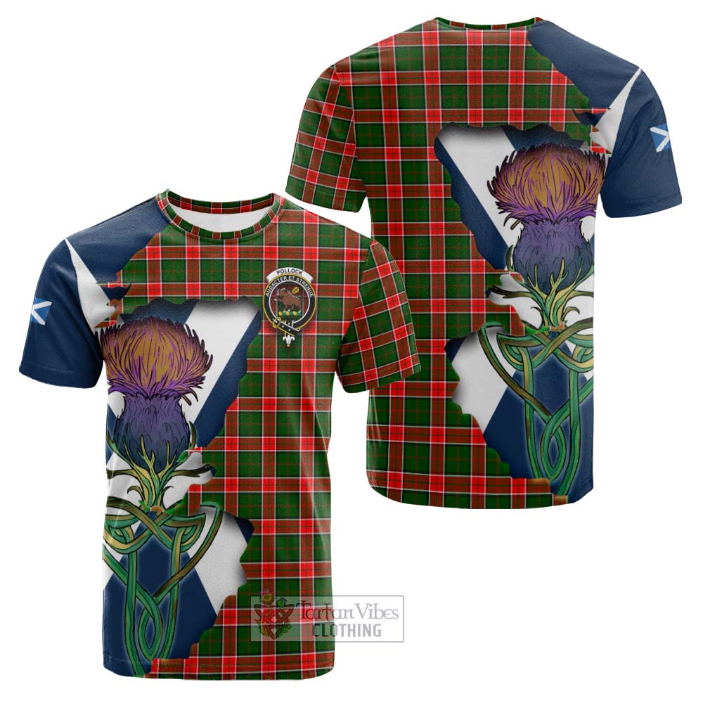 Tartan Vibes Clothing Pollock Tartan Family Crest Cotton T-shirt Scottish Thistle Celtic Inspired