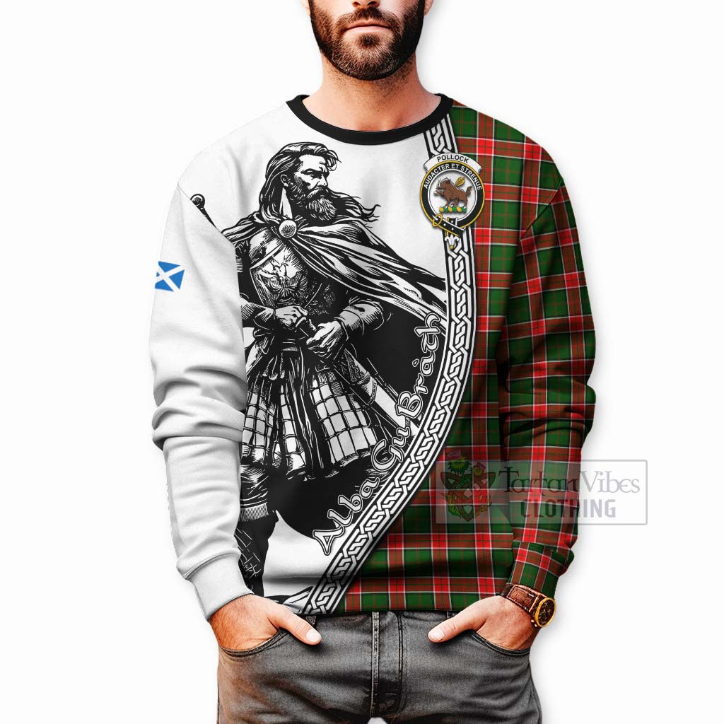 Pollock Tartan Clan Crest Sweatshirt with Highlander Warrior Celtic Style - Tartan Vibes Clothing
