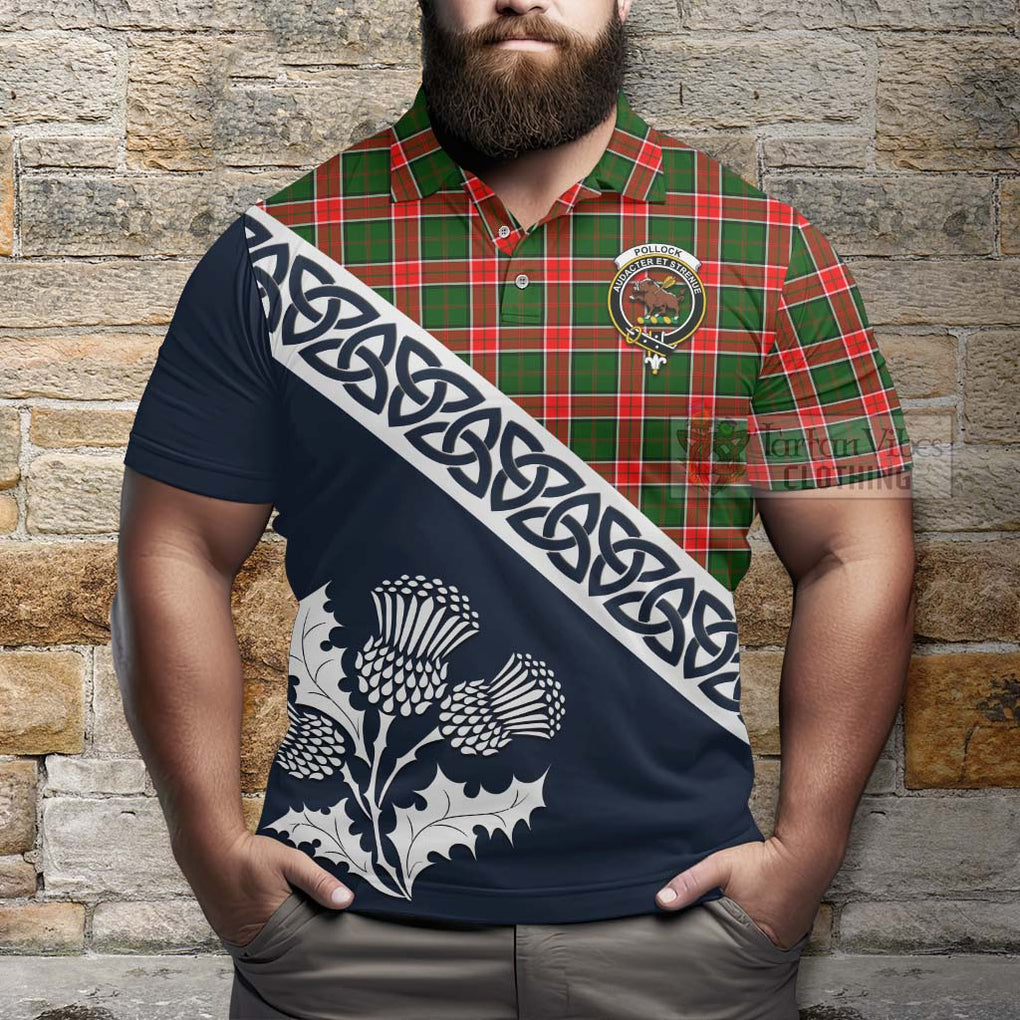 Pollock Tartan Polo Shirt Featuring Thistle and Scotland Map - Tartanvibesclothing Store