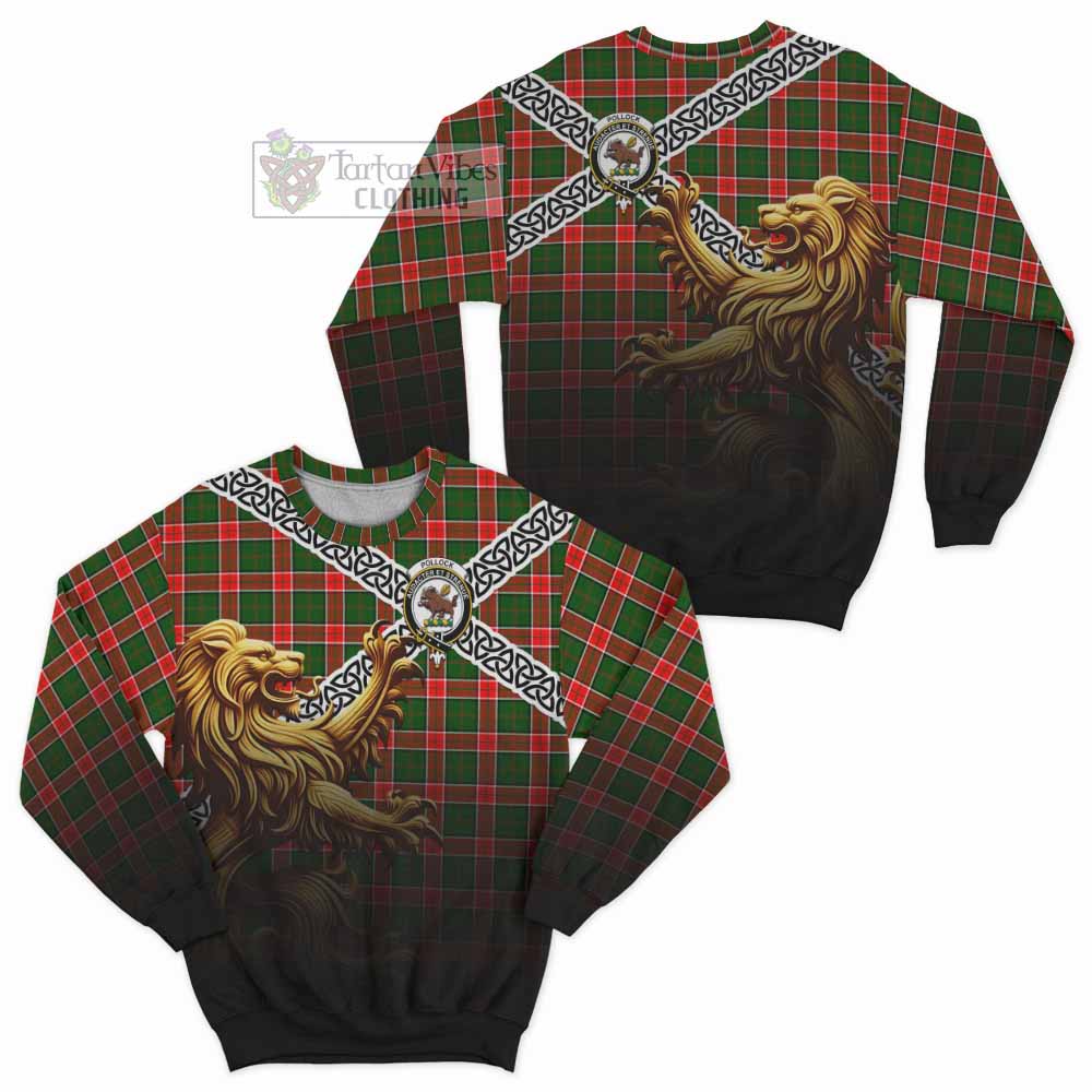 Pollock Crest Tartan Sweatshirt with Golden Lion Emblem Celtic Style - Tartan Vibes Clothing