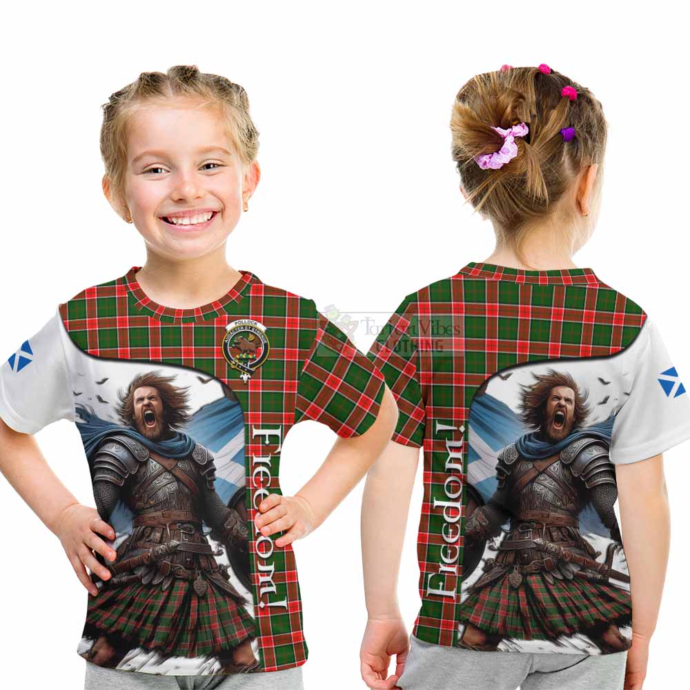 Tartan Vibes Clothing Pollock Crest Tartan Kid T-Shirt Inspired by the Freedom of Scottish Warrior