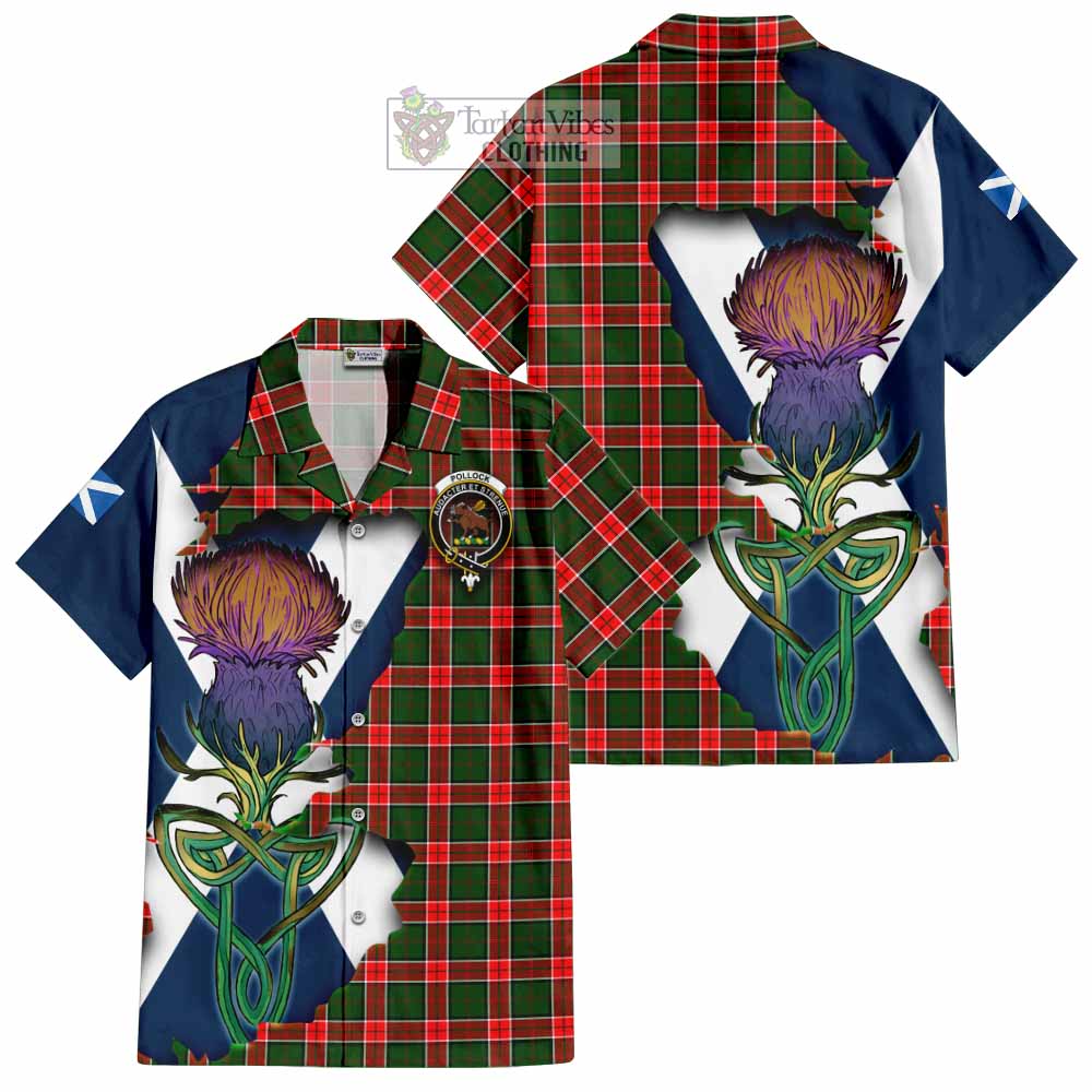 Tartan Vibes Clothing Pollock Tartan Family Crest Short Sleeve Button Shirt Scottish Thistle Celtic Inspired