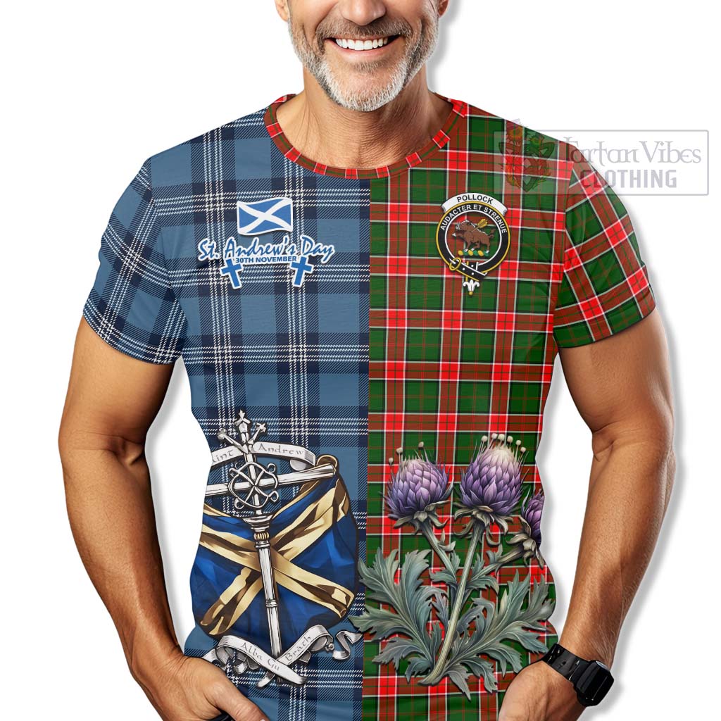 Pollock Tartan T-Shirt Happy St. Andrew's Day Half Tartan Style - Tartan Vibes Clothing