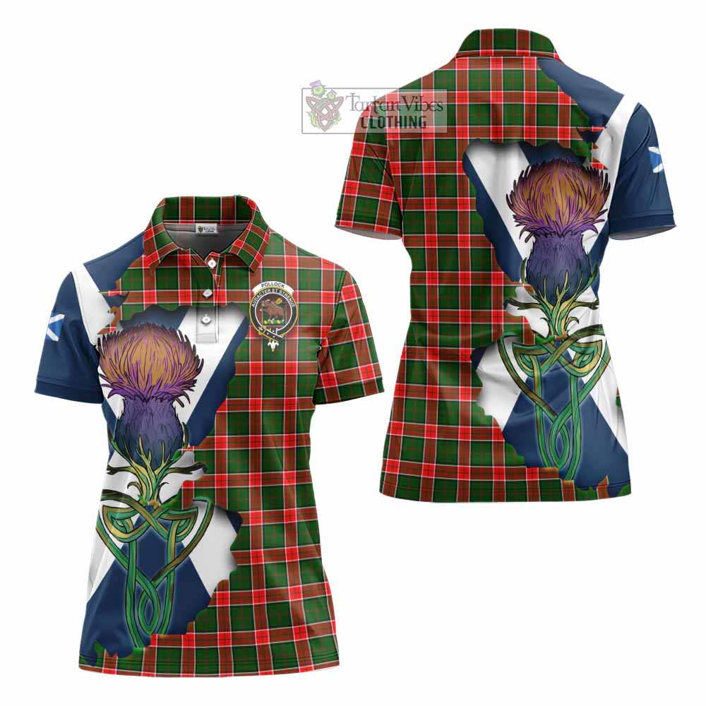 Tartan Vibes Clothing Pollock Tartan Family Crest Women's Polo Shirt Scottish Thistle Celtic Inspired