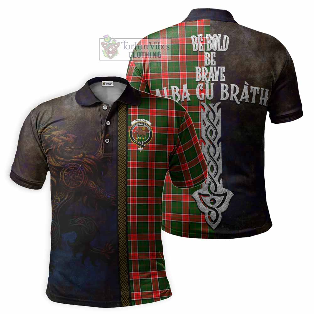 Pollock Tartan Family Crest Polo Shirt Alba Gu Brath Be Brave Lion Ancient Style - Tartan Vibes Clothing