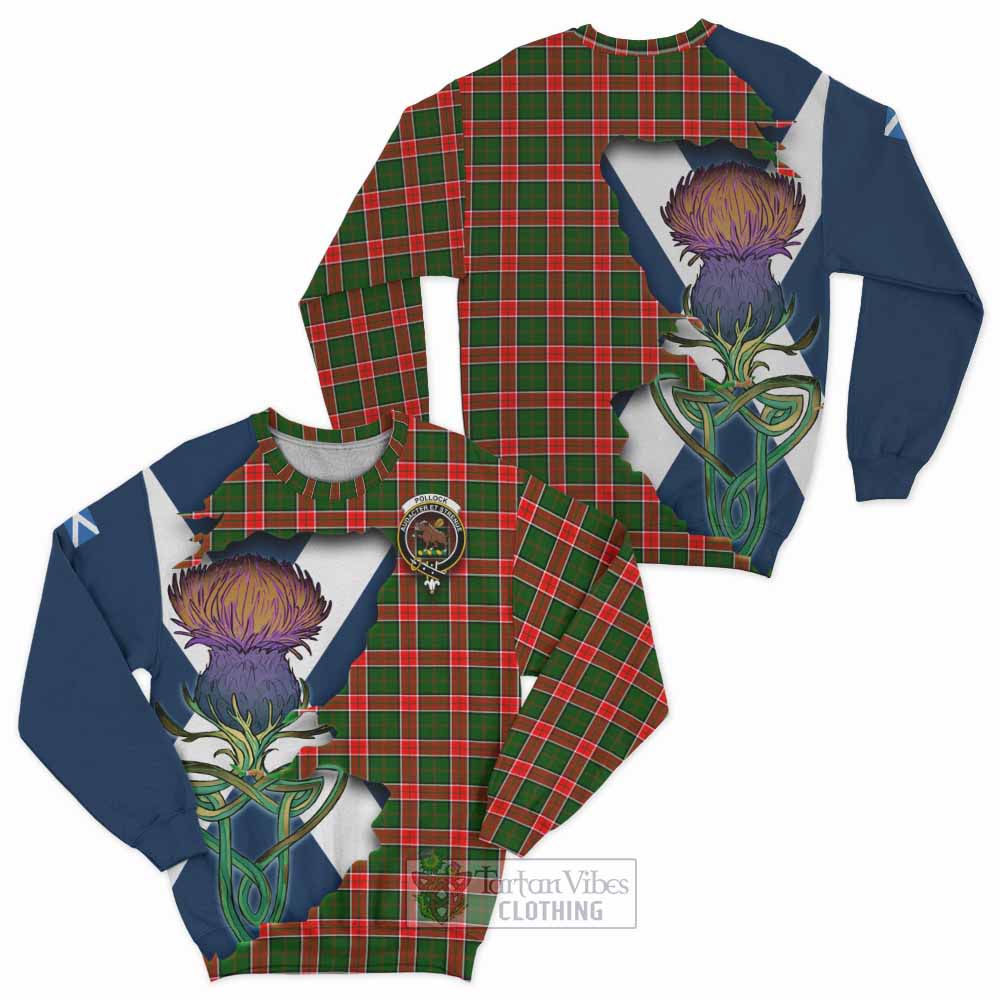 Tartan Vibes Clothing Pollock Tartan Family Crest Sweatshirt Scottish Thistle Celtic Inspired