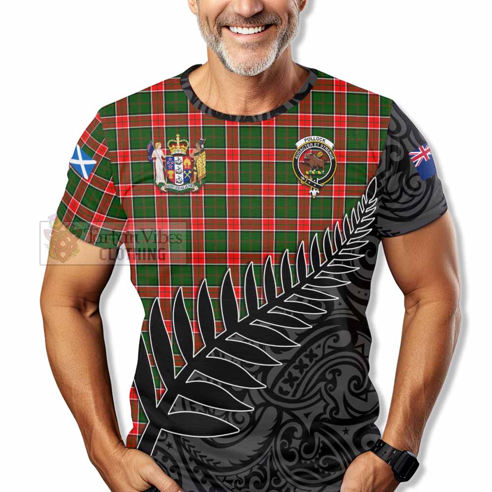 Tartan Vibes Clothing Pollock Crest Tartan T-Shirt with New Zealand Silver Fern Half Style
