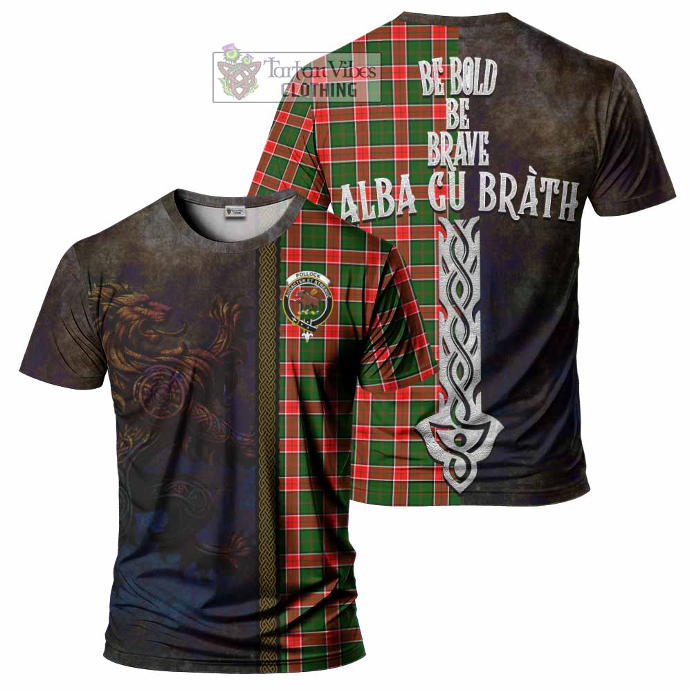 Pollock Tartan Family Crest T-Shirt Alba Gu Brath Be Brave Lion Ancient Style - Tartan Vibes Clothing