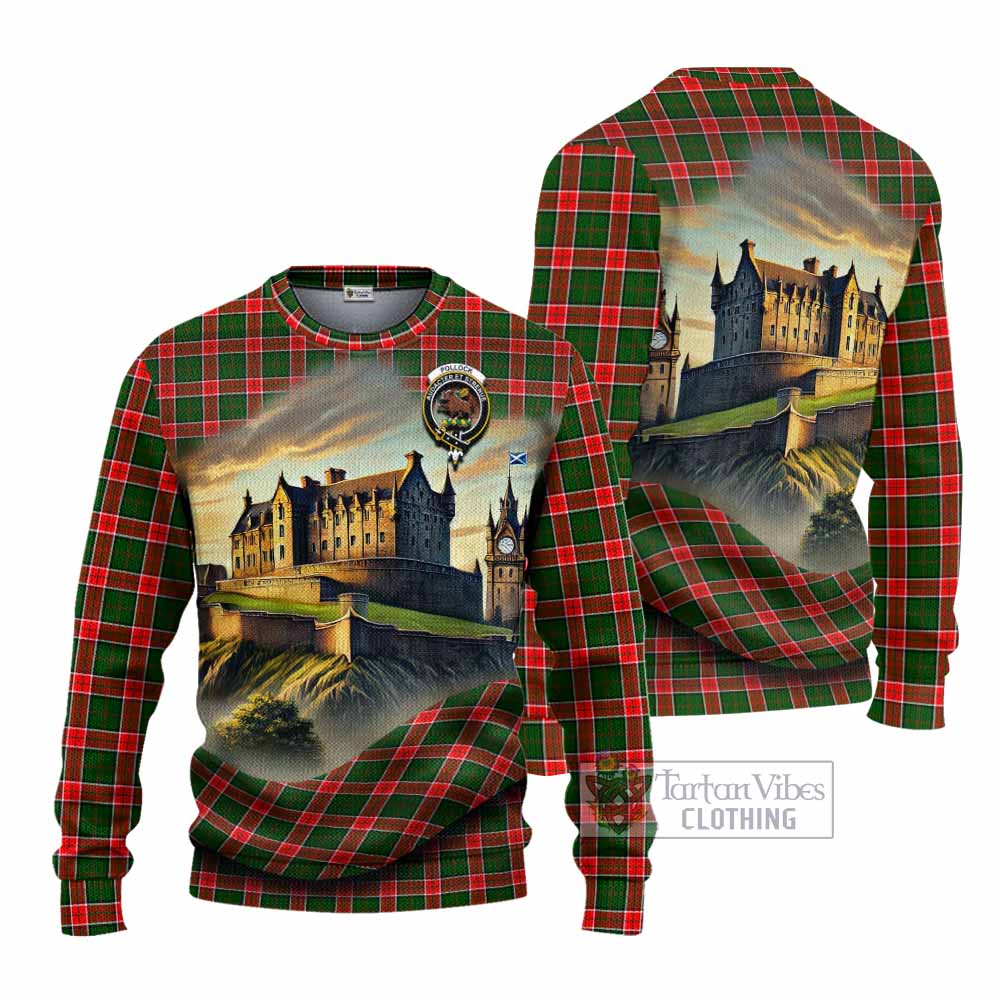Pollock Tartan Family Crest Knitted Sweater with Scottish Ancient Castle Style - Tartan Vibes Clothing