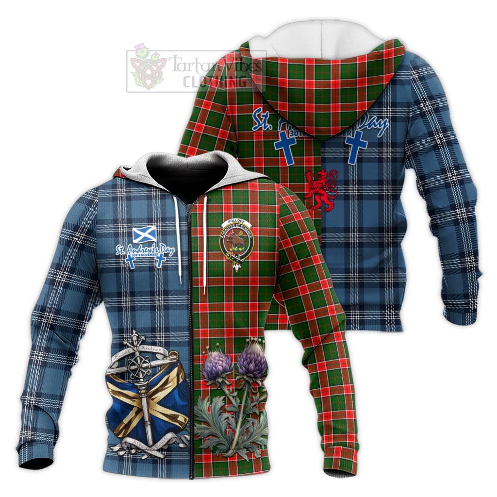 Pollock Tartan Knitted Hoodie Happy St. Andrew's Day Half Tartan Style Unisex Knitted Zip Hoodie - Tartan Vibes Clothing