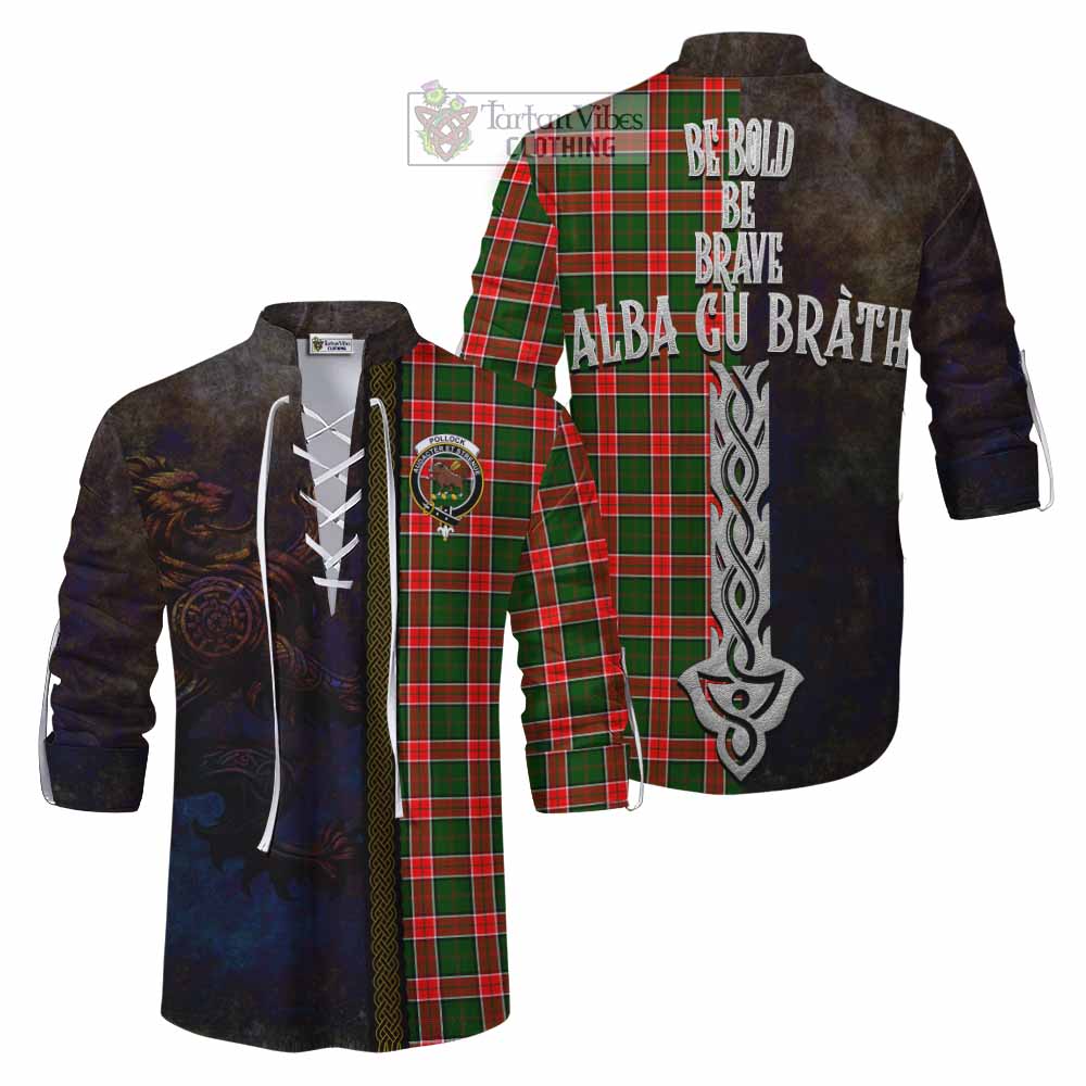 Tartan Vibes Clothing Pollock Tartan Family Crest Ghillie Kilt Shirt Alba Gu Brath Be Brave Lion Ancient Style