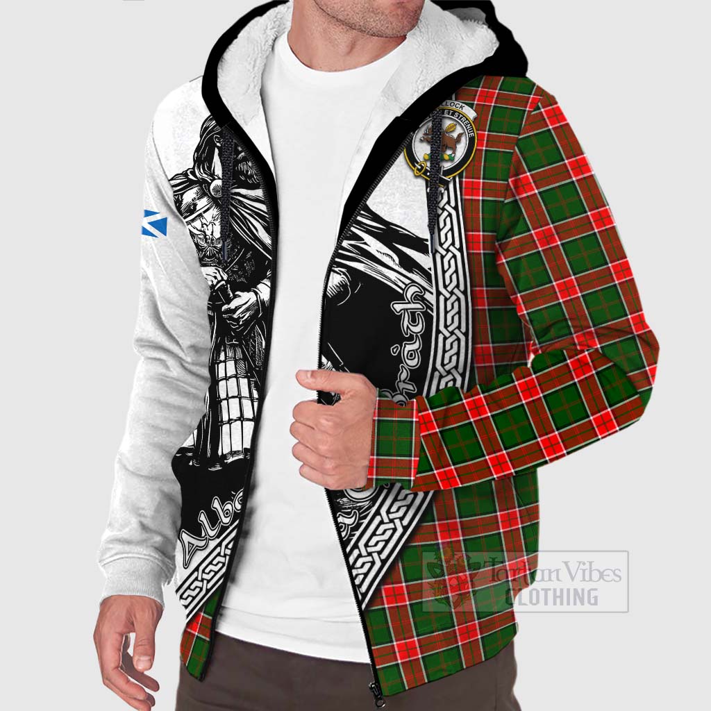 Pollock Tartan Clan Crest Sherpa Hoodie with Highlander Warrior Celtic Style Unisex - Tartan Vibes Clothing