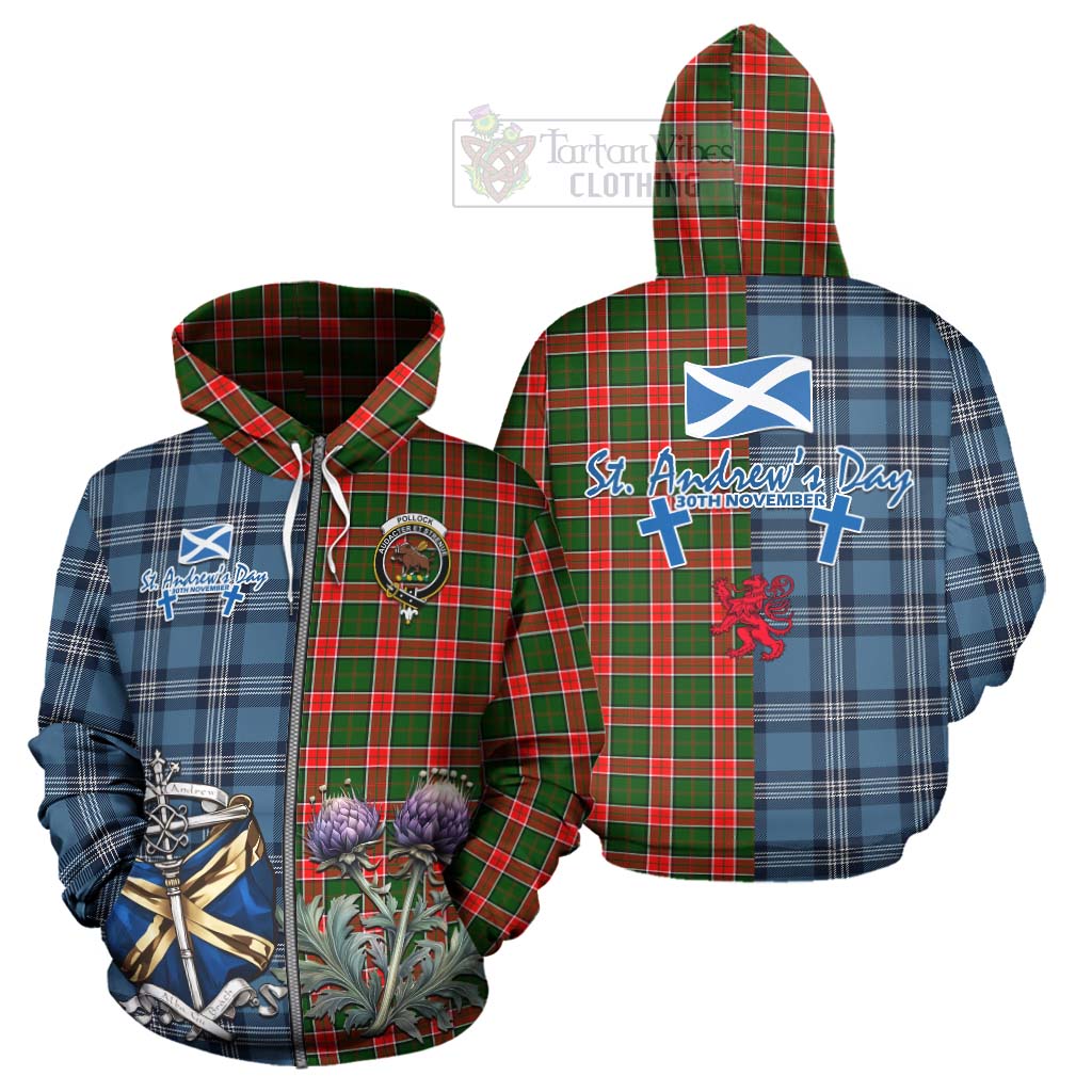 Pollock Tartan Hoodie Happy St. Andrew's Day Half Tartan Style - Tartan Vibes Clothing