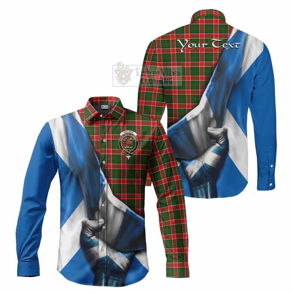Pollock Tartan Long Sleeve Button Shirt with Family Crest Scotland Patriotic Style - Tartan Vibes Clothing