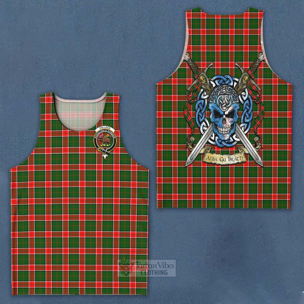 Pollock Tartan Men's Tank Top with Family Crest Celtic Skull Style - Tartan Vibes Clothing