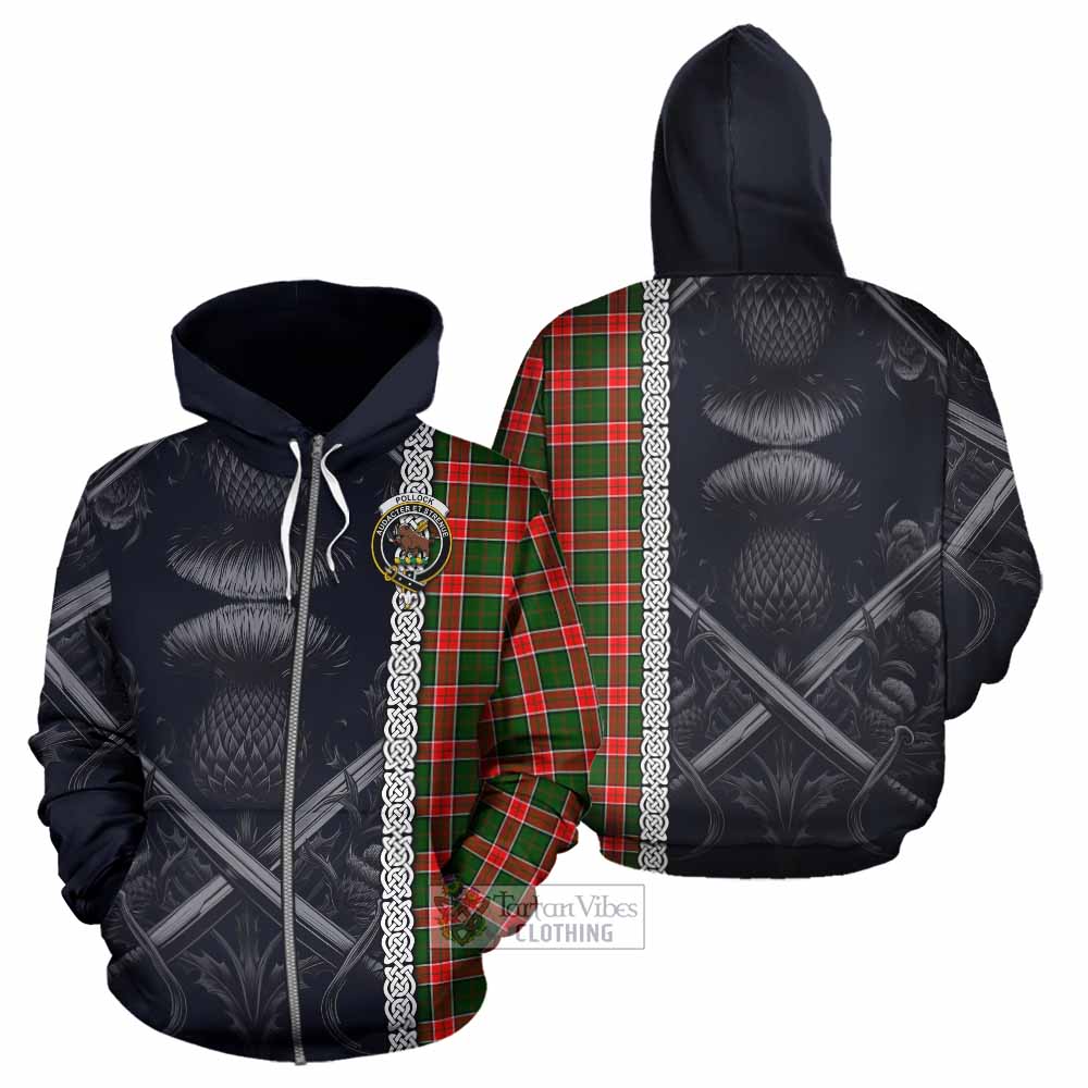 Pollock Tartan Hoodie with Family Crest Cross Sword Thistle Celtic Vibes Zip Hoodie - Tartan Vibes Clothing