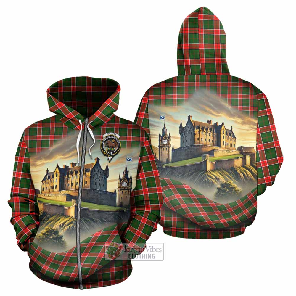 Pollock Tartan Family Crest Hoodie with Scottish Ancient Castle Style Zip Hoodie - Tartan Vibes Clothing