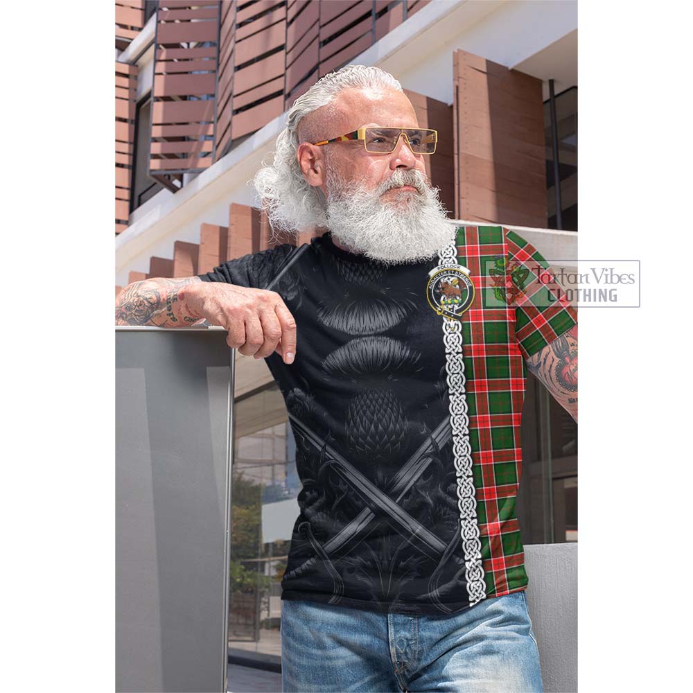 Pollock Tartan Cotton T-shirt with Family Crest Cross Sword Thistle Celtic Vibes - Tartan Vibes Clothing