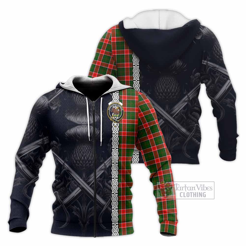 Pollock Tartan Knitted Hoodie with Family Crest Cross Sword Thistle Celtic Vibes Unisex Knitted Zip Hoodie - Tartan Vibes Clothing