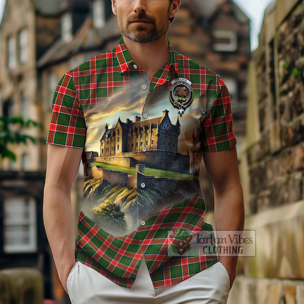 Pollock Tartan Family Crest Hawaiian Shirt with Scottish Ancient Castle Style - Tartan Vibes Clothing