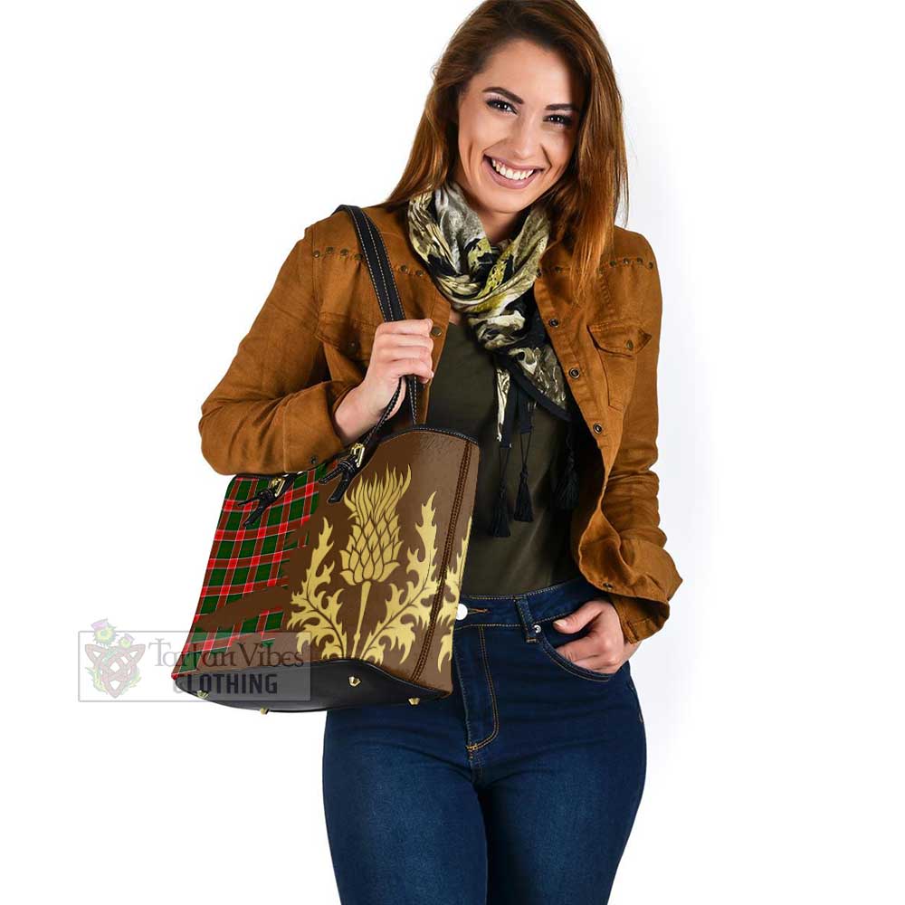 Pollock Tartan Leather Tote Bag Gold Thistle Style - Tartan Vibes Clothing