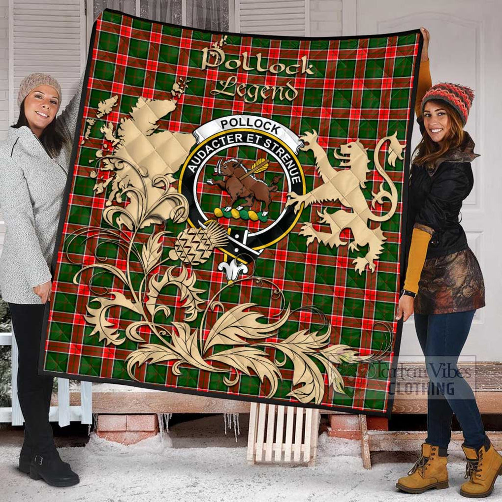 Tartan Vibes Clothing Pollock Tartan Quilt with Family Crest and Scottish Symbol Style