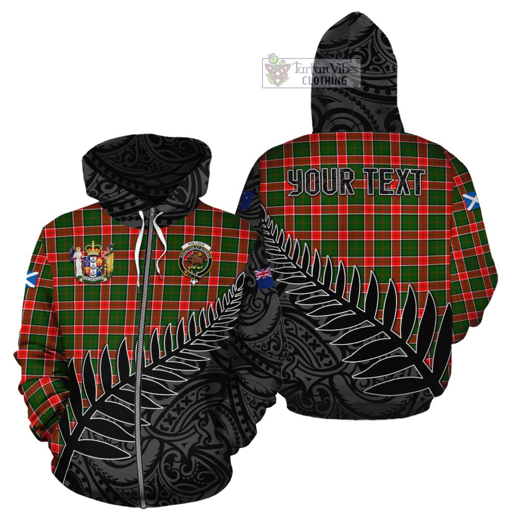 Tartan Vibes Clothing Pollock Crest Tartan Cotton Hoodie with New Zealand Silver Fern Half Style
