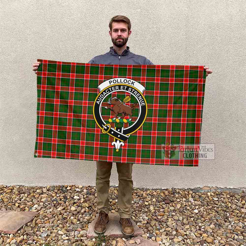 Tartan Vibes Clothing Pollock Tartan House Flag with Family Crest
