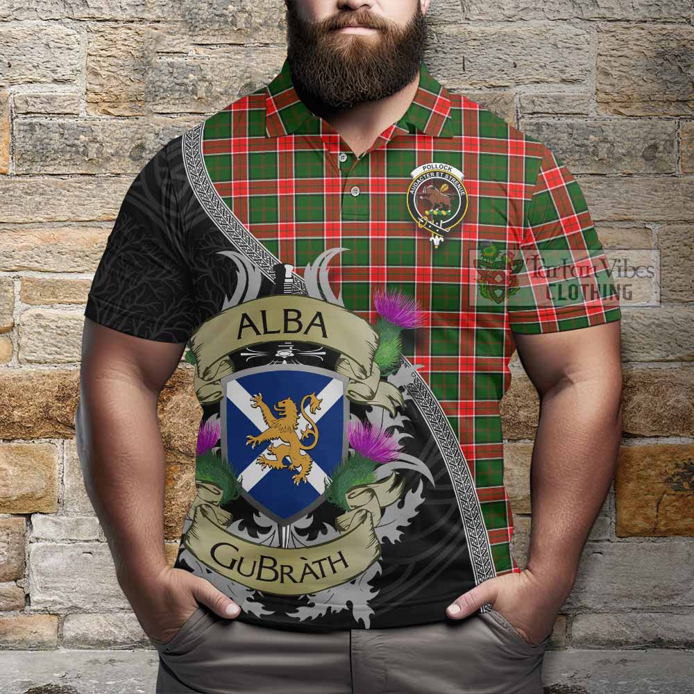 Pollock Tartan Family Crest Polo Shirt Lion Rampant Royal Thistle Shield Celtic Inspired - Tartan Vibes Clothing
