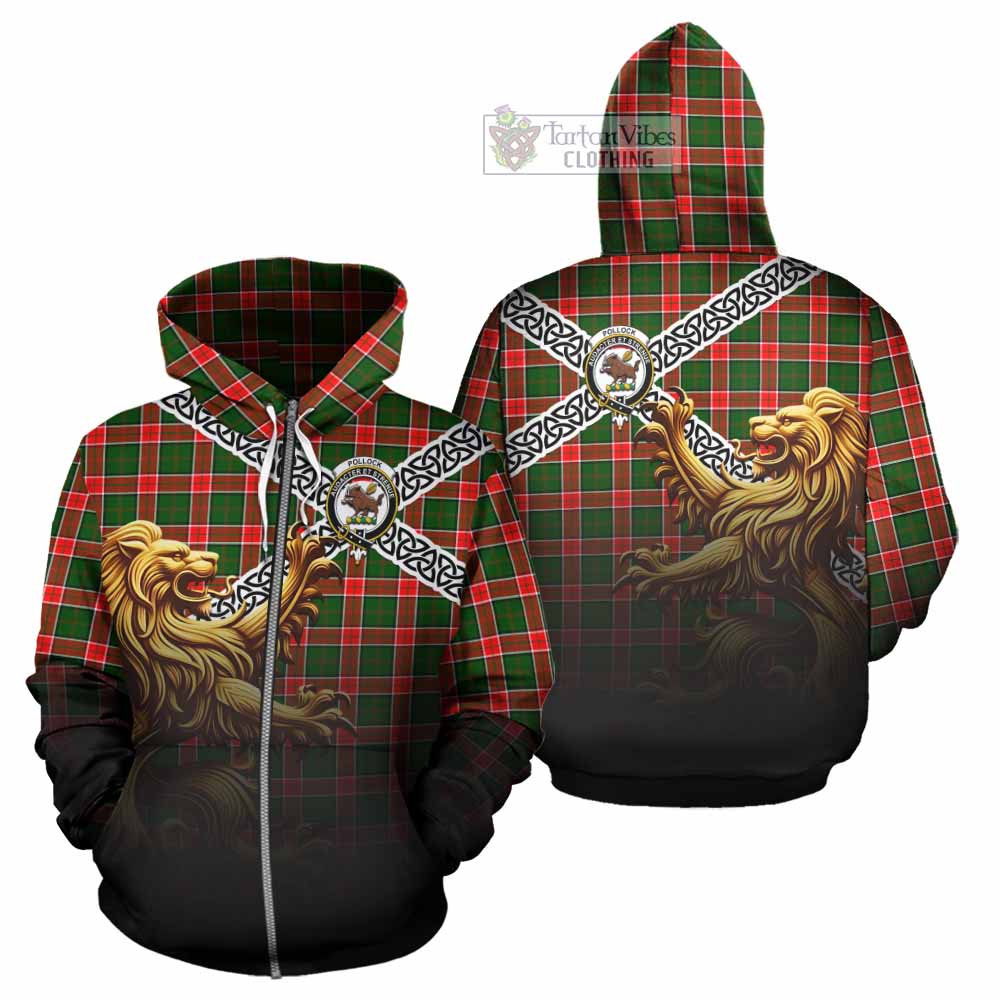 Pollock Crest Tartan Hoodie with Golden Lion Emblem Celtic Style Zip Hoodie - Tartan Vibes Clothing
