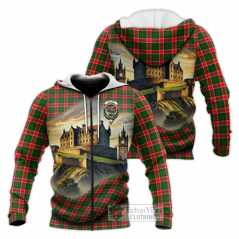 Pollock Tartan Family Crest Knitted Hoodie with Scottish Ancient Castle Style Unisex Knitted Zip Hoodie - Tartan Vibes Clothing
