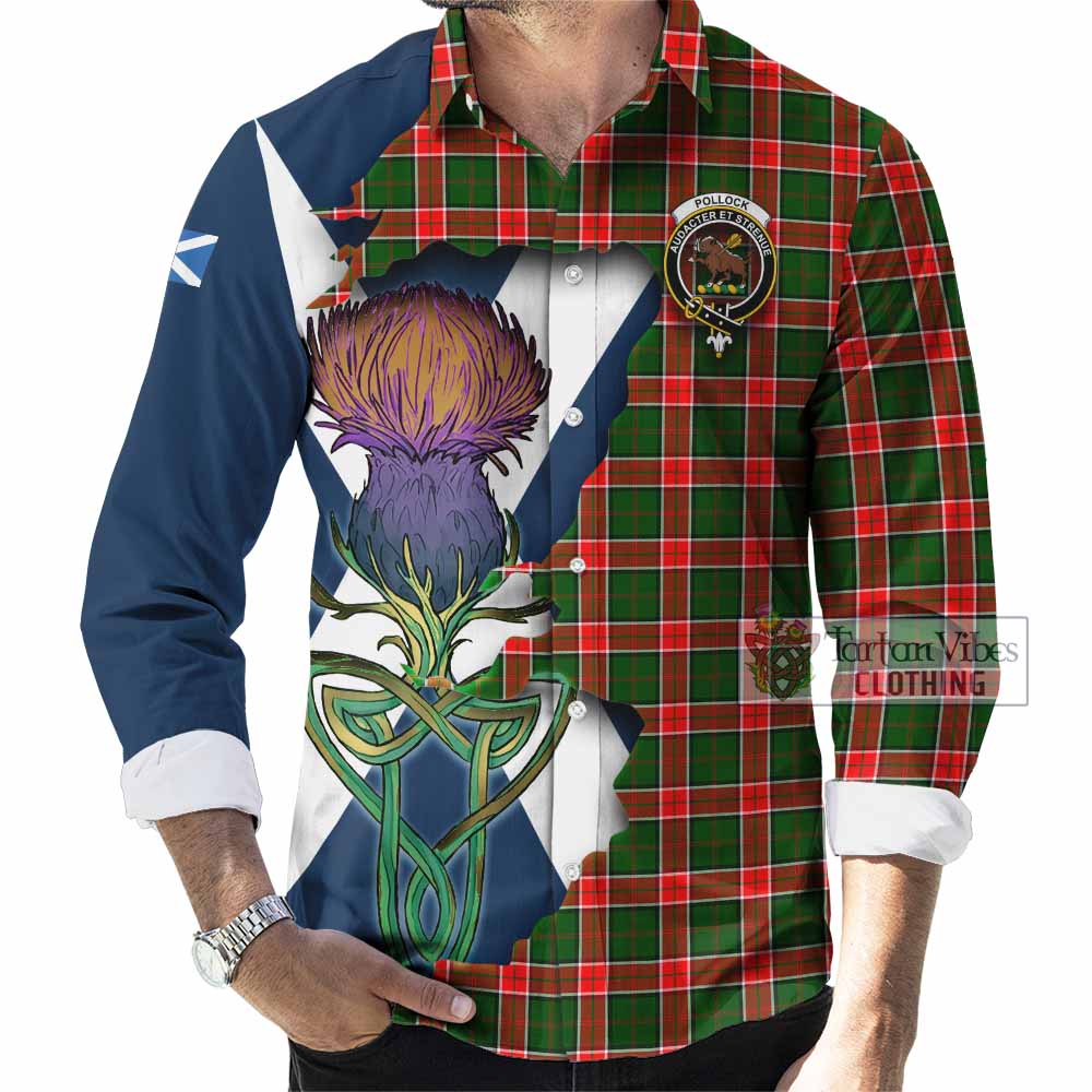 Tartan Vibes Clothing Pollock Tartan Family Crest Long Sleeve Button Shirt Scottish Thistle Celtic Inspired