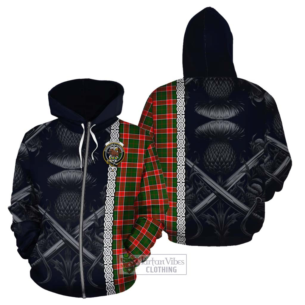 Pollock Tartan Cotton Hoodie with Family Crest Cross Sword Thistle Celtic Vibes Zip Hoodie - Tartan Vibes Clothing