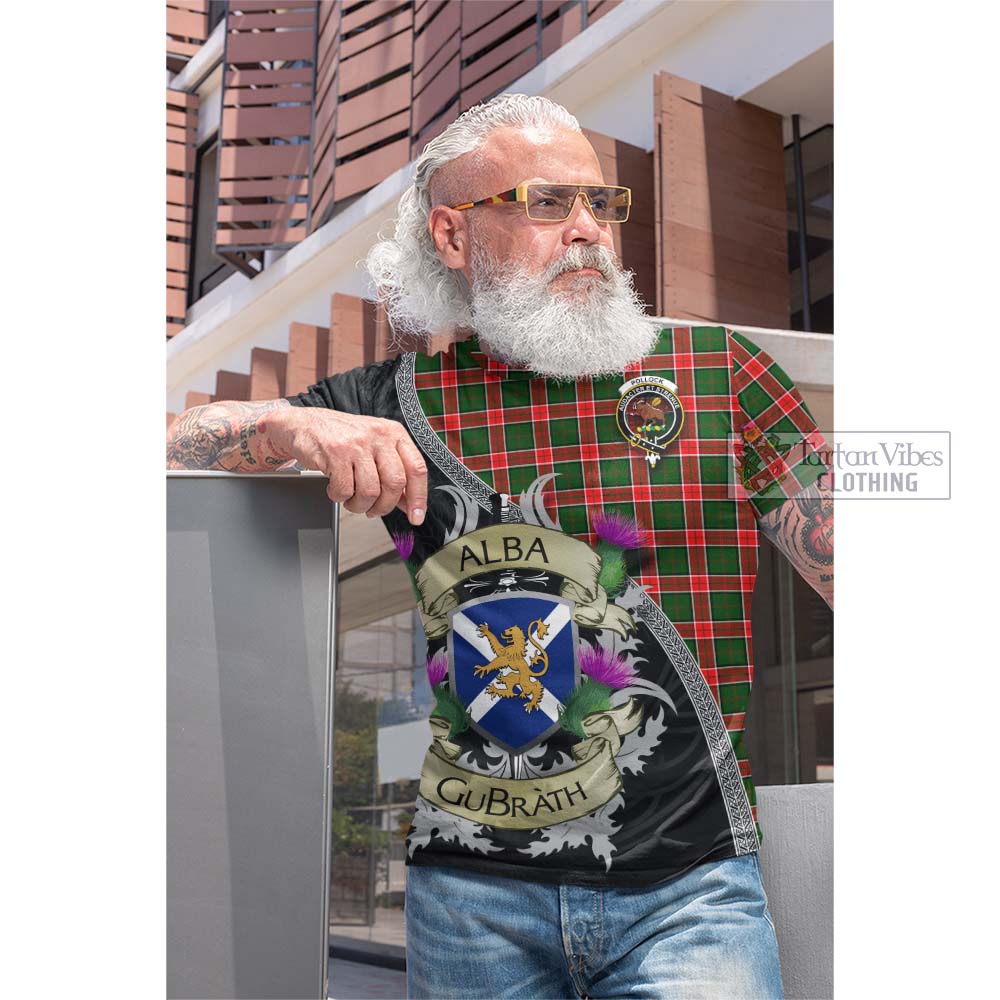 Pollock Tartan Family Crest Cotton T-shirt Lion Rampant Royal Thistle Shield Celtic Inspired - Tartan Vibes Clothing