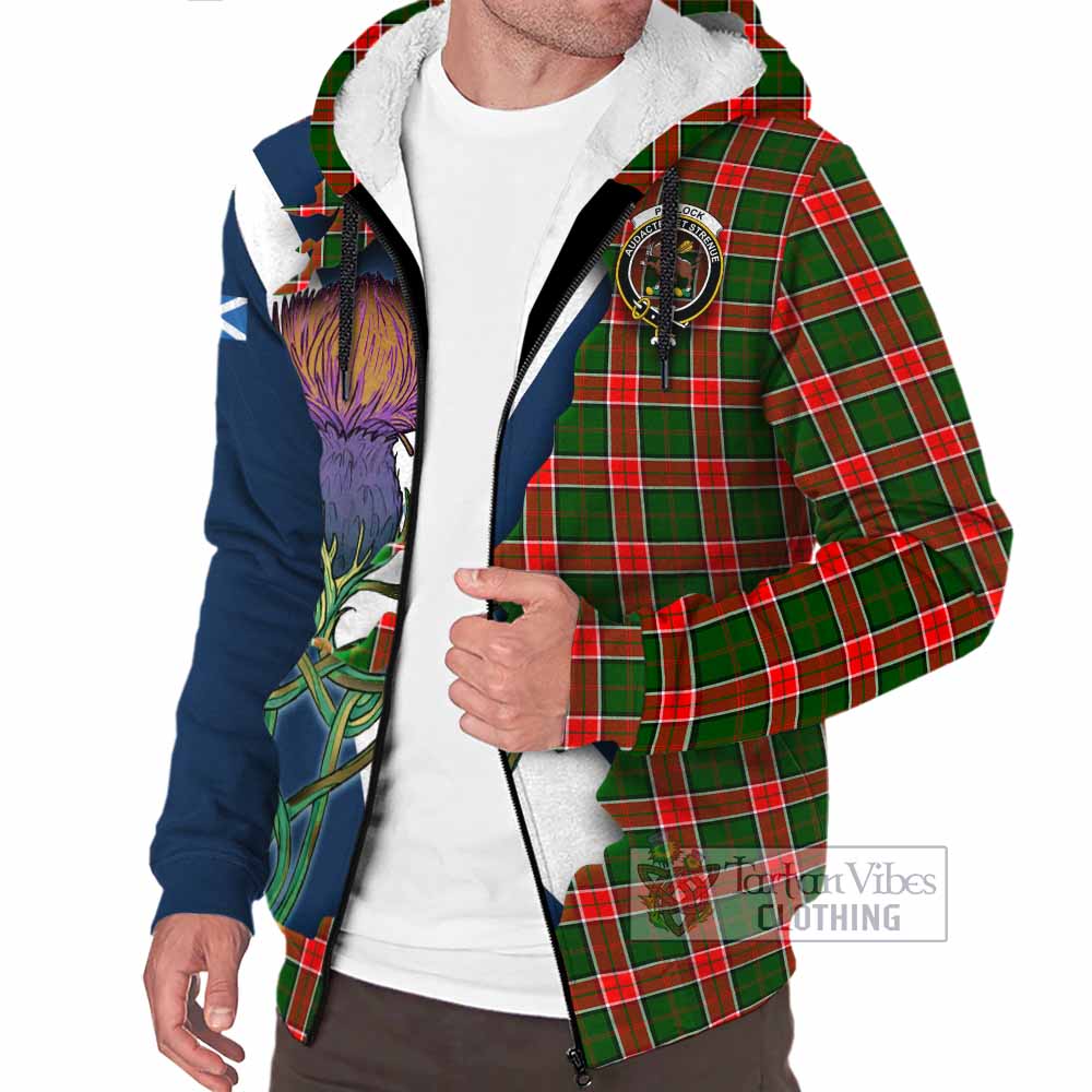 Tartan Vibes Clothing Pollock Tartan Family Crest Sherpa Hoodie Scottish Thistle Celtic Inspired