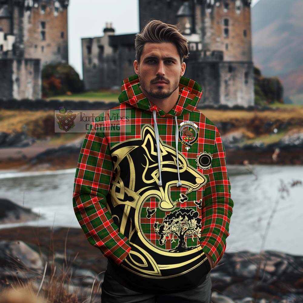 Pollock Tartan Cotton Hoodie with Family Crest Celtic Wolf Style - Tartan Vibes Clothing