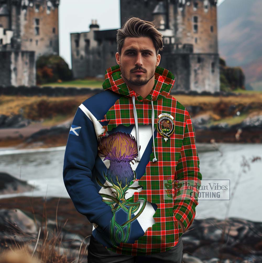 Tartan Vibes Clothing Pollock Tartan Family Crest Cotton Hoodie Scottish Thistle Celtic Inspired