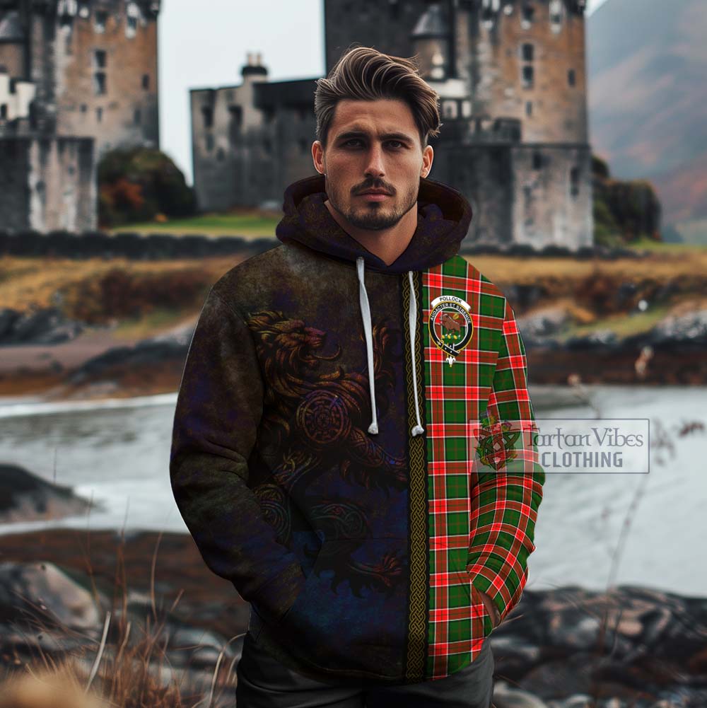 Tartan Vibes Clothing Pollock Tartan Family Crest Cotton Hoodie Alba Gu Brath Be Brave Lion Ancient Style