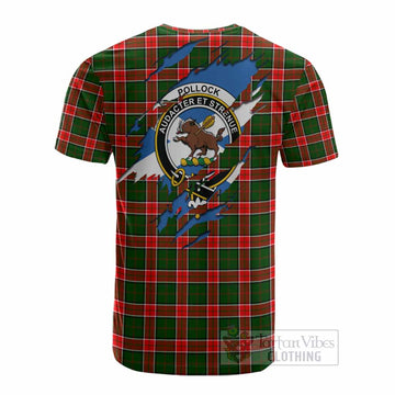 Pollock Clan Crest In Me Tartan Cotton T-shirt Scotland Flag Style