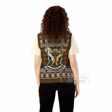 Pollock Clan Tartan Crest Christmas Knitted V-Neck Vest Coat of Arms Funny Style