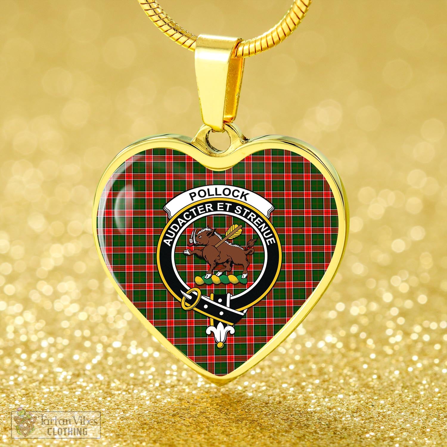Pollock Tartan Heart Necklace with Family Crest - Tartan Vibes Clothing